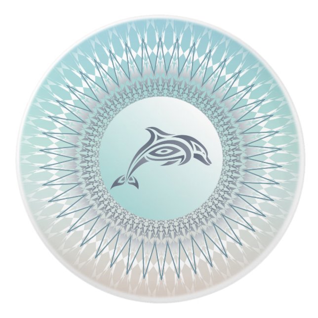 Beach Style Dolphin Mandala | Coastal Ceramic Knob (Front)
