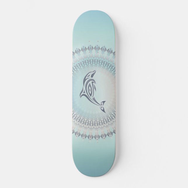 Beach Style Dolphin Mandala Coastal Skateboard (Front)