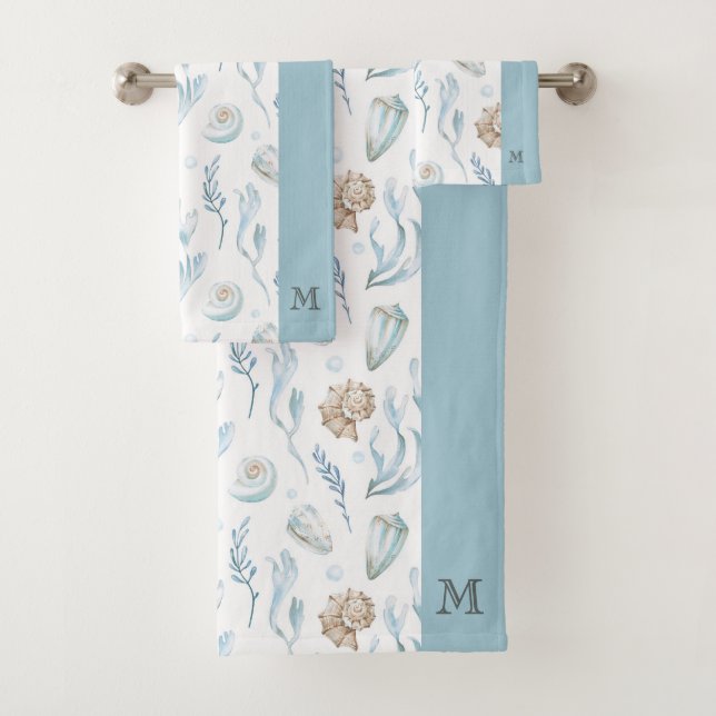 Beach Style Maritime Coastal Monogram Bath Towel Set (Insitu)