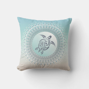Beach Style Turtle and Mandala Modern Coastal Throw Pillow