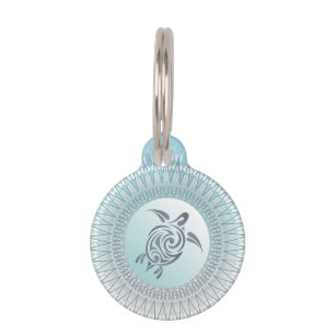 Beach  Style Turtle and Mandala Pet Tag