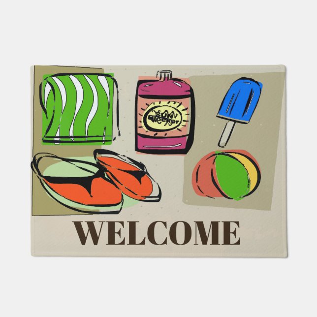 Beach Style Welcome,edit text, Floor Mat (Front)
