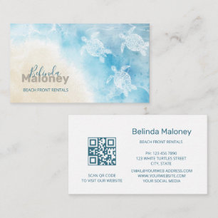 Beach Style White Turtles Scan QR Code Business Card