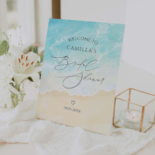 Beach Summer Bridal Shower Welcome Pedestal Sign