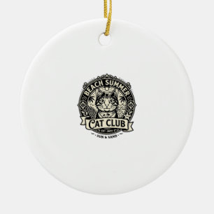 Beach Summer Cat Funny Cat Graphic - Beach Summer  Ceramic Ornament