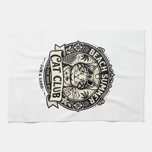 Beach Summer Cat Funny Cat Graphic - Beach Summer  Kitchen Towel (Horizontal)