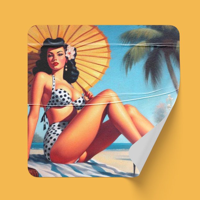 Beach Summer Classic Pin Up Square Sticker (Creator Uploaded)