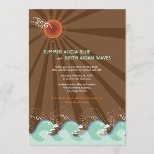 Beach Summer Cool Waves Brown Sun Wedding Invite