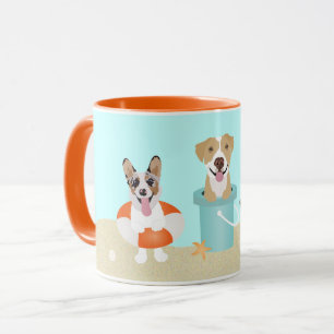 Beach Summer Dogs Blue Orange Mug