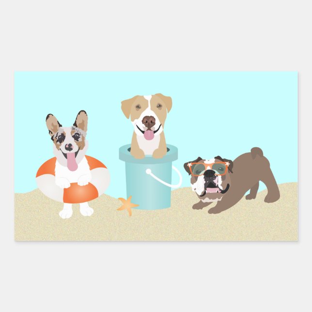 Beach Summer Dogs Blue Orange Sticker (Front)
