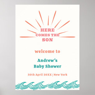 Beach Summer Here Comes Baby Shower Welcome  Poster