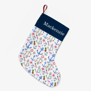 Beach Summer Pattern Custom Name Small Christmas Stocking