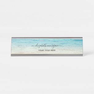 Beach Summer Personalized Aqua Blue Ocean Elegant Desk Name Plate