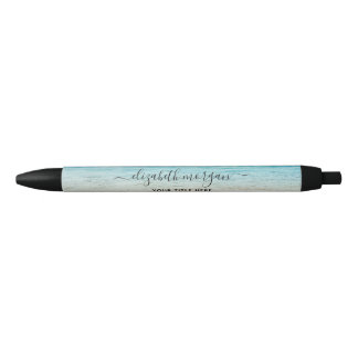 Beach Summer Personalized Blue Script Elegant Black Ink Pen