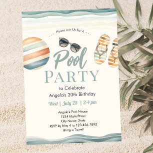 Beach Summer Pool Party Birthday  Invitation
