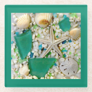 Beach Summer Seashells Glass Coaster