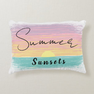 Beach Summer Sunset in Pastel Accent Pillow