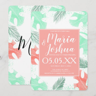 Beach Summer Tropical Monstera Wedding Invitation