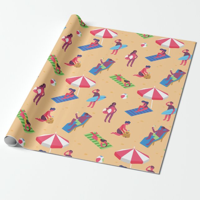 beach summer vacation surfing sunbathing sand  wrapping paper (Unrolled)