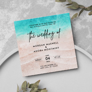 Beach Summer Watercolor Square Wedding Invitation
