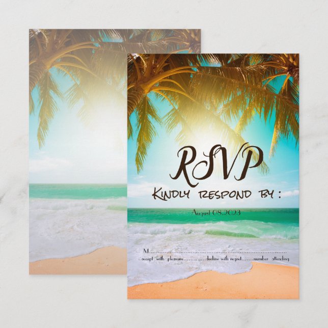 Beach,Sun,Palm RSVP  Invitation (Front/Back)