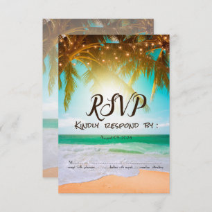 Beach,Sun,Palm,String Lights RSVP Invitation