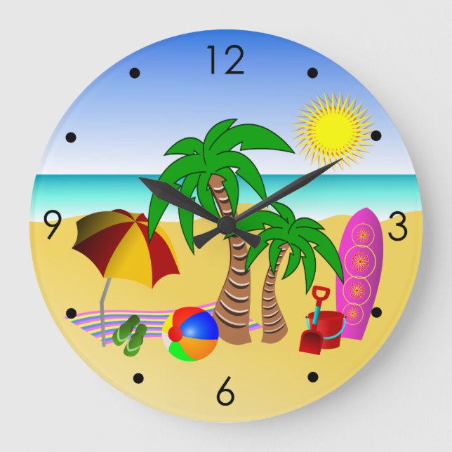 Beach Sun Sea Surf Blue Medium Large Wall Clocks (Front)