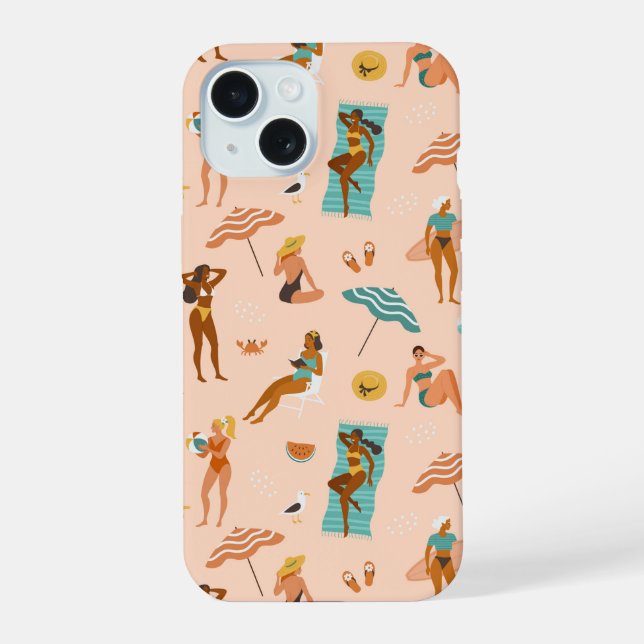 Beach Sunbathers Pattern iPhone 15 Case (Back)