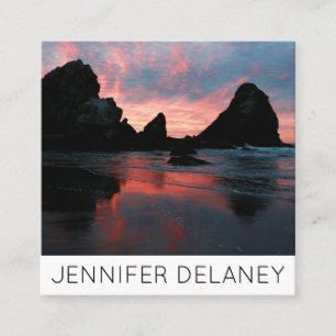 Beach Sunrise Oregon Coast Nature Photo Travel Square Business Card