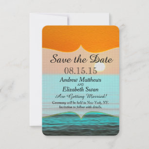 Beach Sunrise Painting in Orange Sky & Teal Water Save The Date