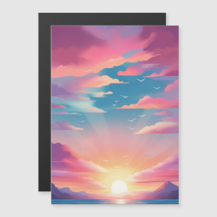 "Beach Sunrise: Pastel Illustration Invitation" Magnetic Invitation