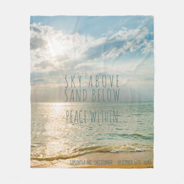Beach Sunrise Sky Above Sand Below Monogram Fleece Blanket (Front)
