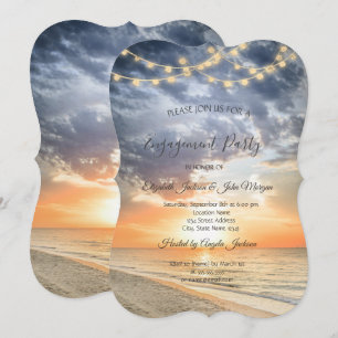 Beach Sunrise String Lights  Engagement  Invitation