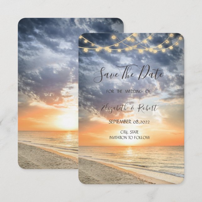 Beach Sunrise String Lights  Save The Date (Front/Back)