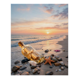 Beach Sunrise Sunset Ocean Waves Poster