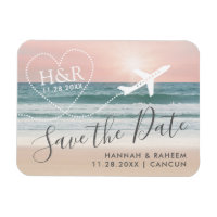 Beach Sunset Airplane Trail Monogram Save the Date