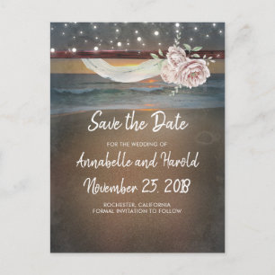Beach Sunset and Lights Save the Date Announcement Postcard