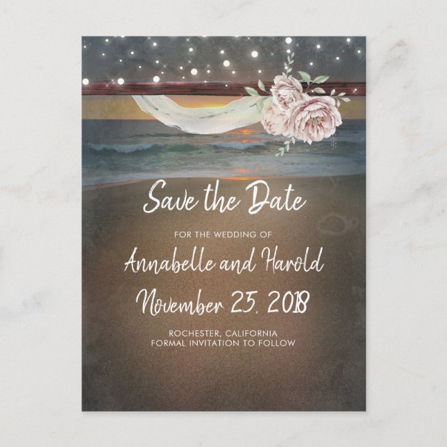 Beach Sunset and Lights Save the Date Announcement Postcard (Front)