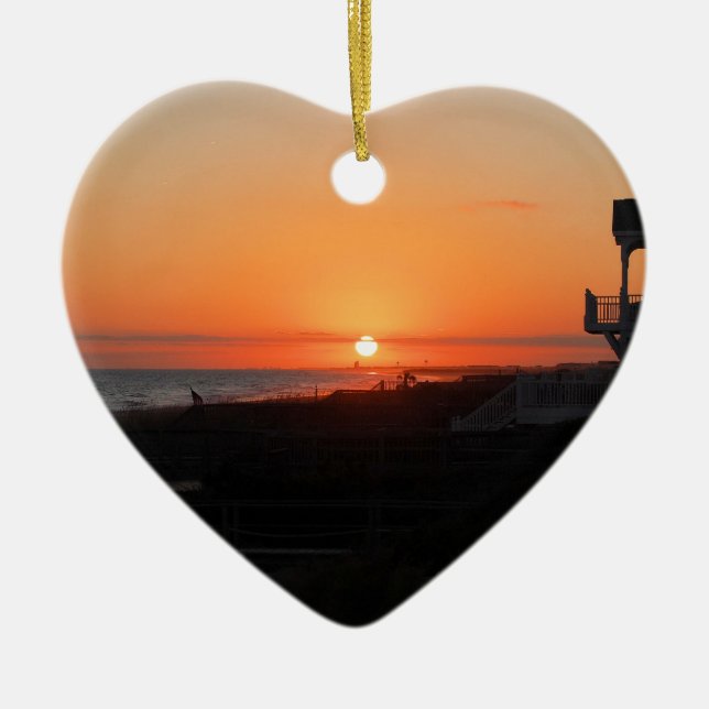 Beach Sunset at Holden Beach NC Ceramic Ornament (Front)