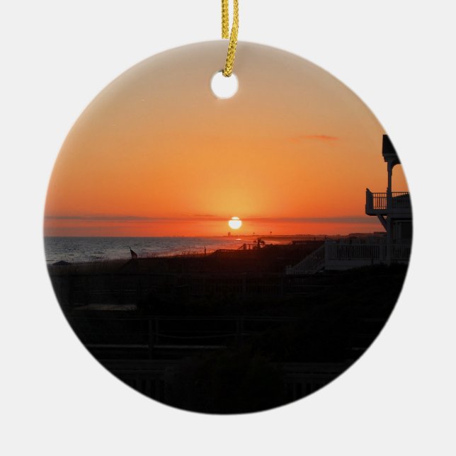 Beach Sunset at Holden Beach NC Ceramic Ornament (Front)