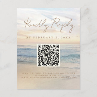 Beach Sunset Beachfront Wedding Scan Code RSVP Enclosure Card