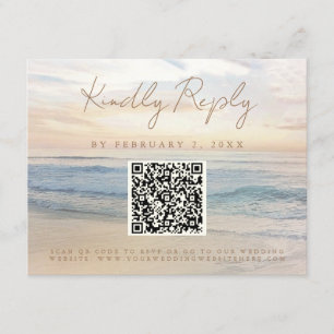 Beach Sunset Beachfront Wedding Scan Code RSVP Enclosure Card