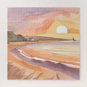 Beach Sunset Beautiful Watercolor Painting Jigsaw Puzzle