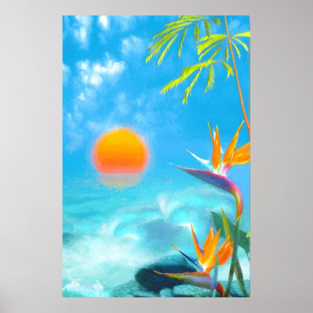 BEACH SUNSET Birds of Paradise Poster (Front)
