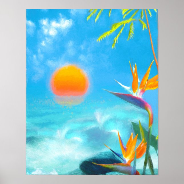 BEACH SUNSET Birds of Paradise Poster (Front)