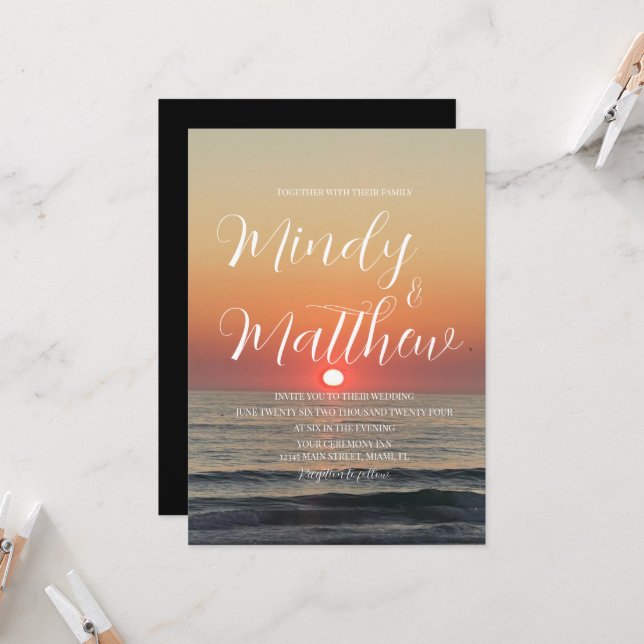 Beach Sunset Destination Wedding Invitation (Front/Back In Situ)
