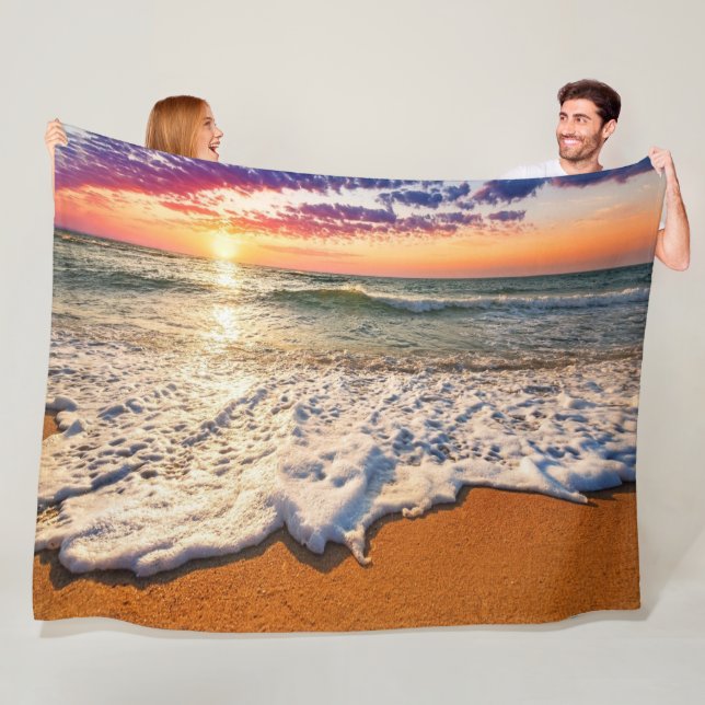 Beach Sunset Fleece Blanket (In Situ)
