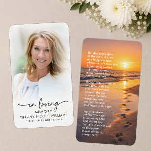 Beach Sunset Footprints Photo Memorial Card