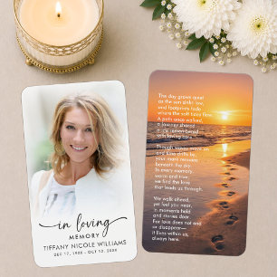 Beach Sunset Footprints Photo Memorial Card