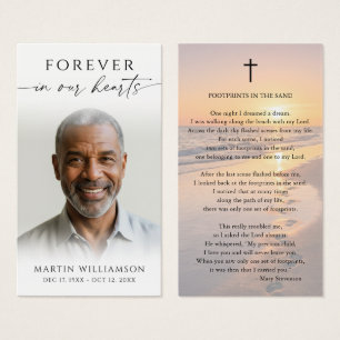 Beach Sunset Footprints Poem Sympathy Prayer Card